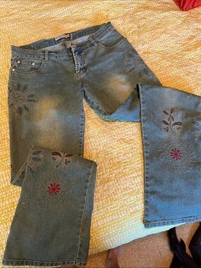 Max Studio Blue Embroidered Flare Jeans